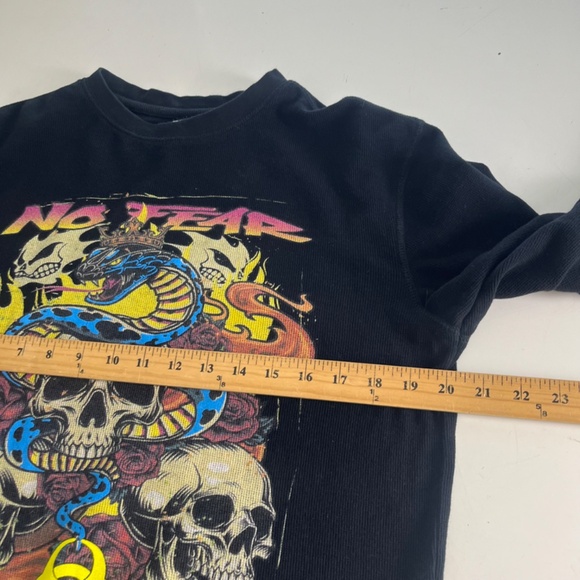 vtg Y2K NO FEAR Black Thermal Long Sleeve Skull Snake Graphic T-Shirt Men Small - Picture 5 of 7
